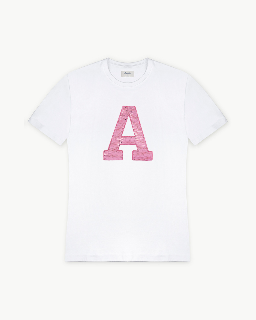 WHITE T-SHIRT | INITIAL PINK SEQUINS