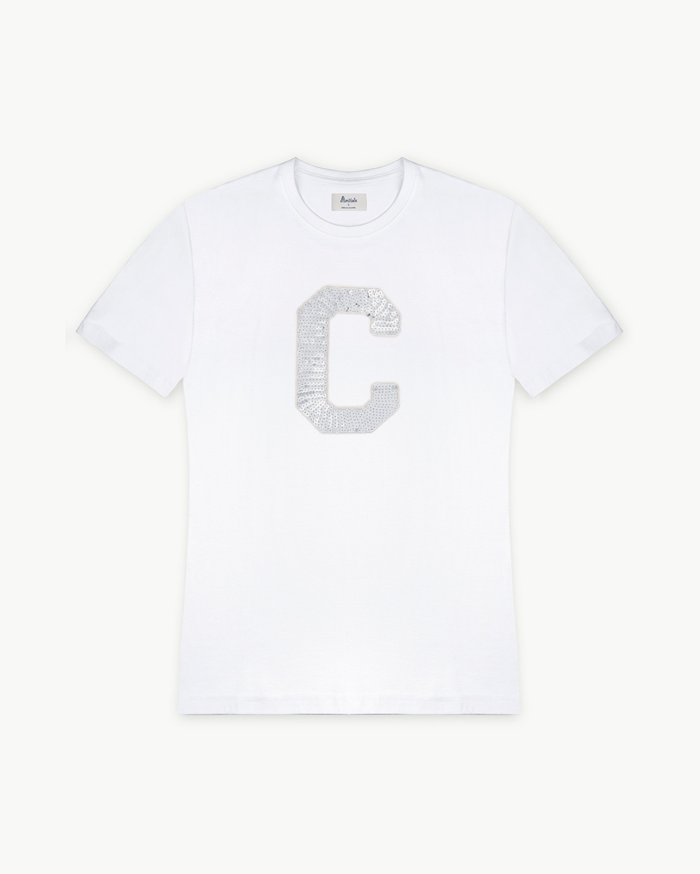 WHITE T-SHIRT | INITIAL SILVER SEQUINS
